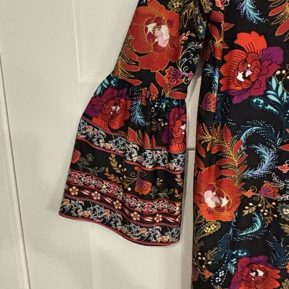 WRANGLER RETRO DRESS SHIFT SIZE MEDIUM 
70s FLAIR SLEEVE ORANGE BLACK W/FLOWERS - Picture 5 of 11